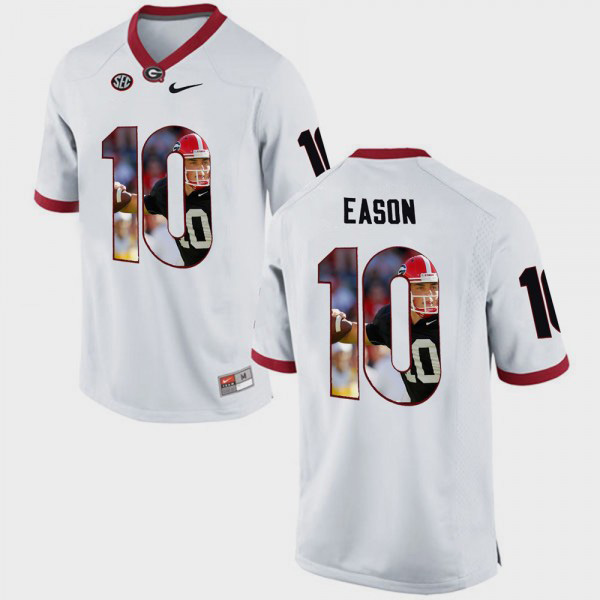 Men's #10 Jacob Eason Georgia Bulldogs For Pictorial Fashion Jersey - White